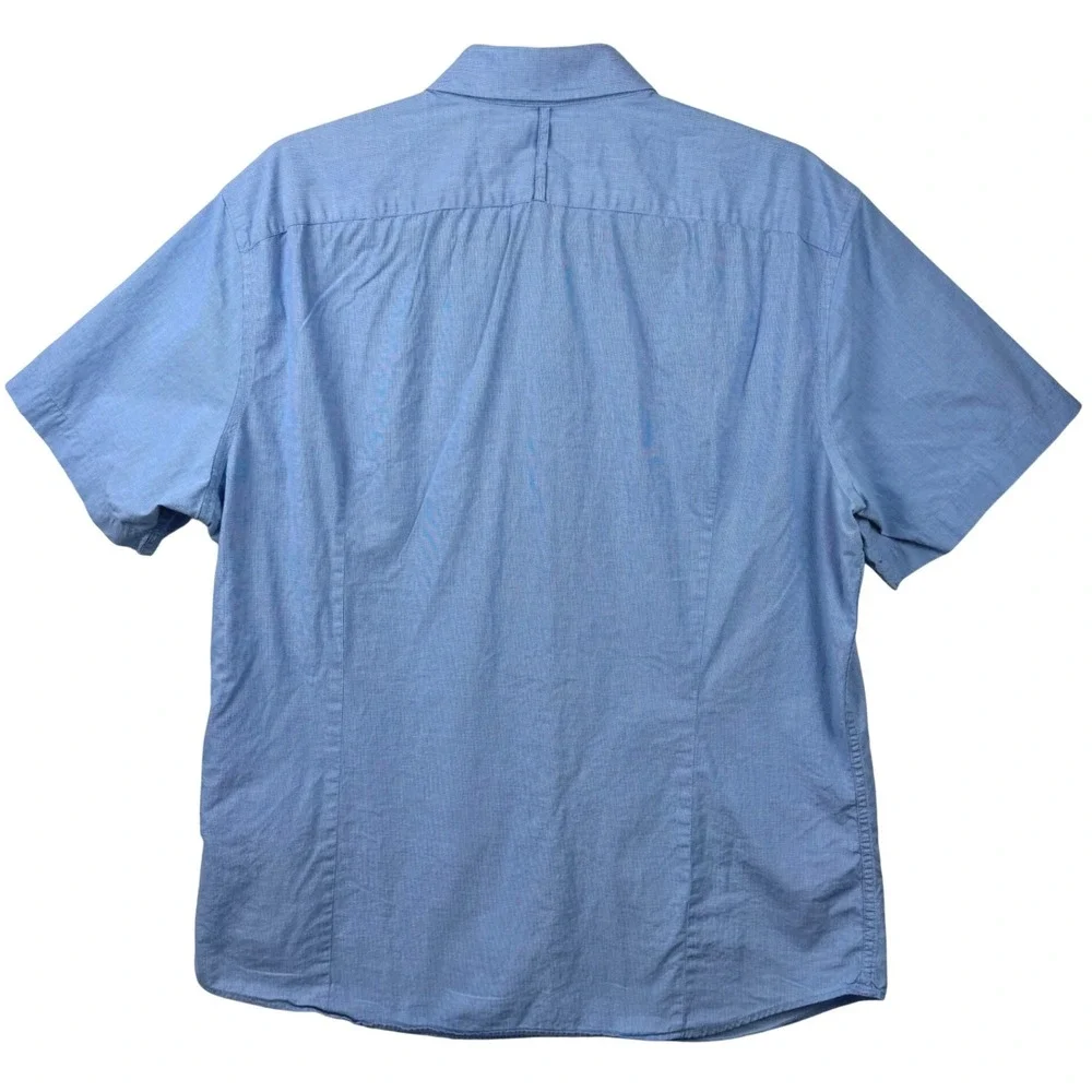 Banana Republic Shirt Men Large Blue Short Sleeve Cotton Stretch‎ Utility Casual